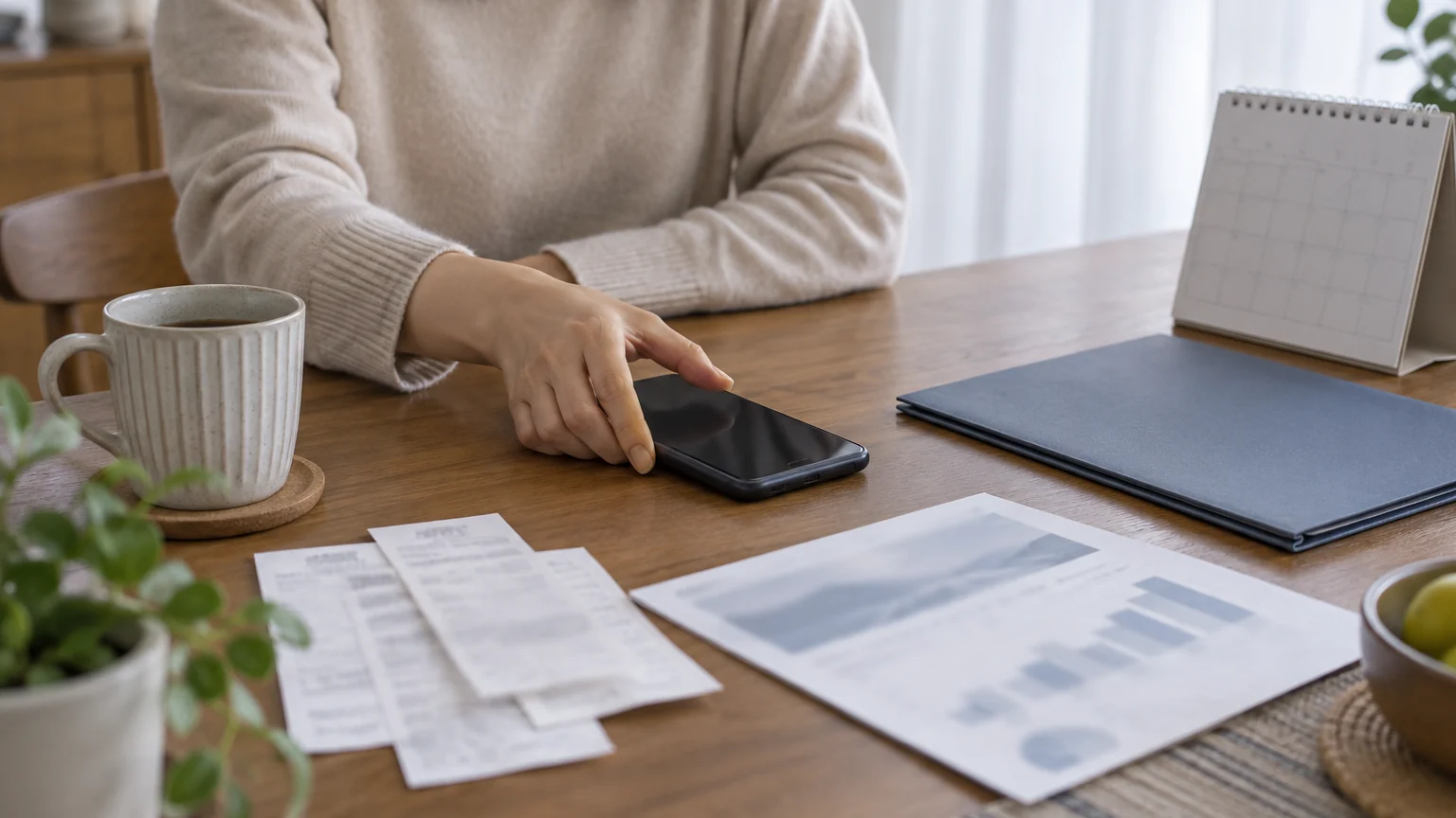 An illustrative scene of checking mobile payments against investment documents