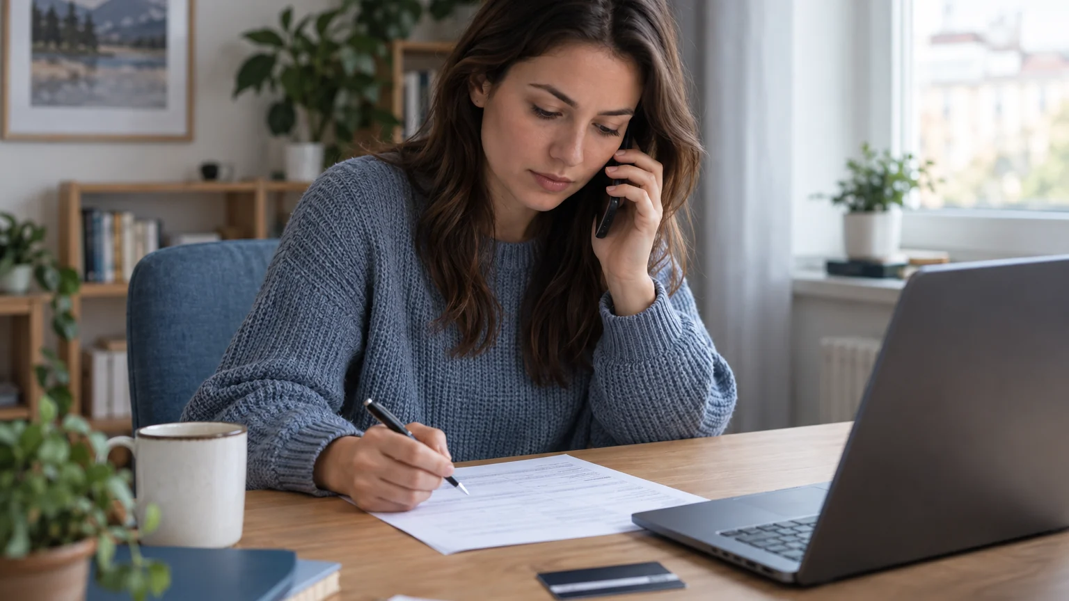 An illustrative scene of verifying payment records and documents by phone